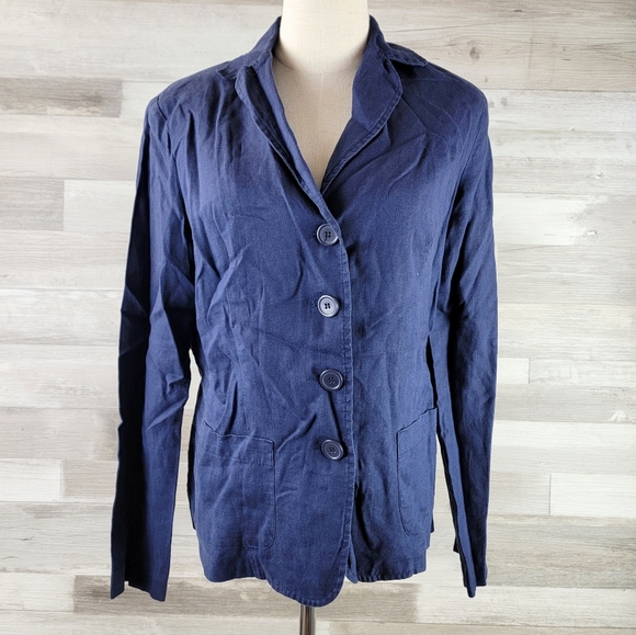 Vintage Spiegel Navy Linen Blazer Jacket Women's Size 10 - Picture 1 of 13